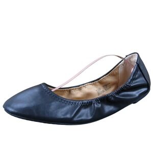 Time & Tru Women's 10 Black Faux Leather Ballet Flats Memory Foam Casual Comfort